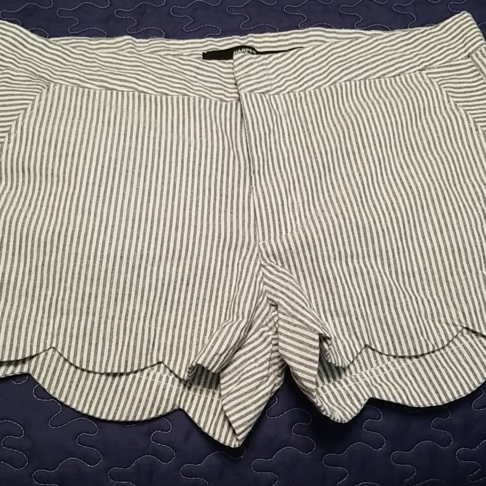 Harper Striped Shorts With Scalloped Trim